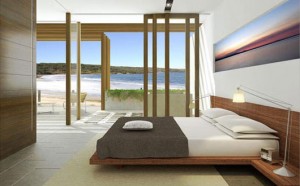an excellent minimalist feng shui-ed bedroom. wish it was mine.....