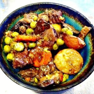 meaty beef and vegetable stew in a bowl