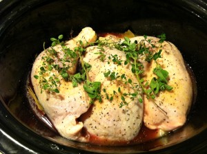 chicken legs in the crock pot.