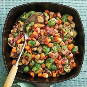 vegetable hash with sweet potato, brussels sprouts